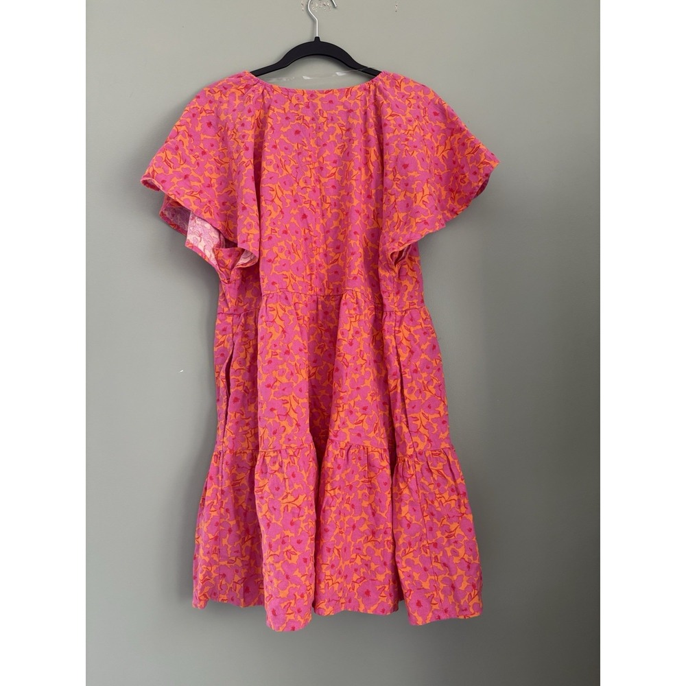 Universal Thread Women's XL Pink Orange Floral V-Neck Flutter Dress Pockets - Picture 6 of 6